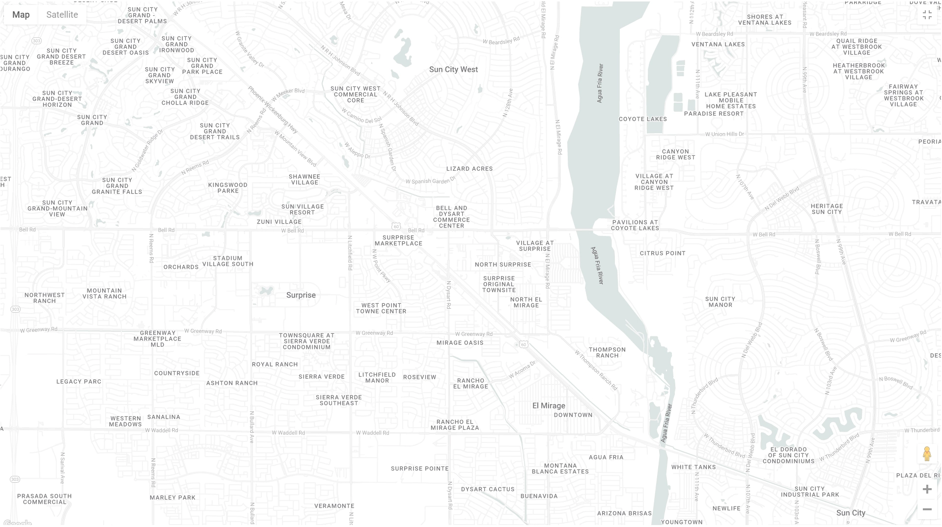 An image of the city of Surprise, Arizona that is grayed out and set as a wide background image.